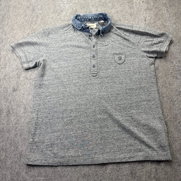 Diesel Polo Shirt Men XL Gray Blue Popover Short Sleeve - Picture 2 of 13